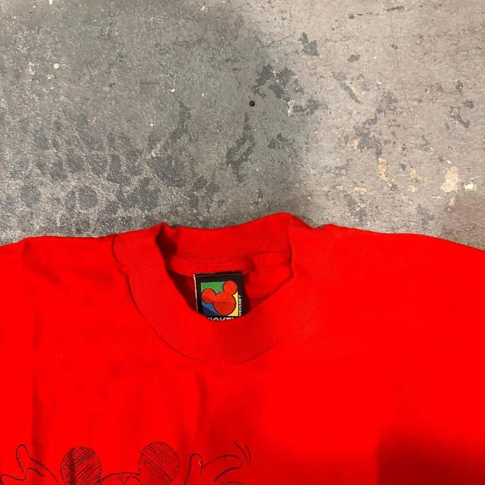 Vintage Mickey Mouse Shirt Size Large Red Single Stitch - Picture 3 of 4